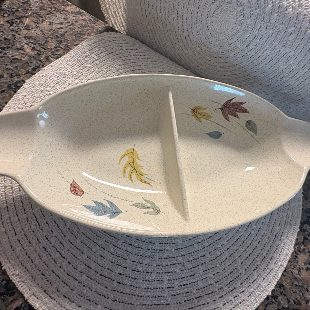 Franciscan Cream Divided Serving Dish with Autumn Leaf Design